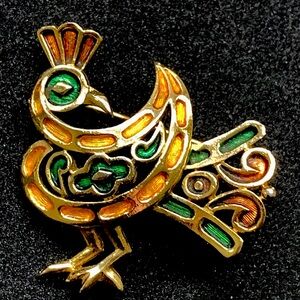 Vintage Crown TRIFARI Enamel Rooster Brooch RARE 1960’s